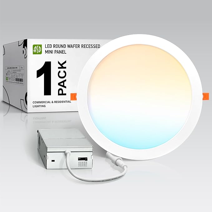 ASD 1 Pack 11/12 Inch LED Recessed Lighting 24W, 5 CCT 2700K-5000K CRI90+, IC Rated Ultra Thin Dimmable Ceiling Lights with J Box, Canless Wafer Downlight, Round Slim Panel Light, UL Listed, White