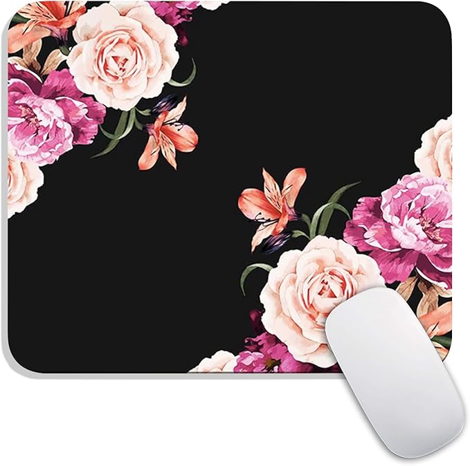 Armanza Square Mouse Pad Pretty Peony Flower, Personalized Premium-Textured Custom Mouse Mat Design, Washable Mousepad Cloth, Non-Slip Rubber Base Computer Mouse Pads for Wireless Mouse