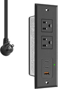 CCCEI Recessed Power Strip with Two USB-C Ports, Fast Charging USB A Port Desk Outlet, Black Furniture Hidden Charging Station for Side Table, End Table, with 10 FT 45 Degree Flat Plug Extension Cord.