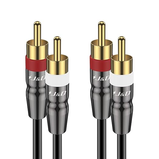 J&D RCA Cable, 2 RCA Male to Male Stereo Audio Cable, Gold-Plated Copper Shell, Heavy Duty, Compatible with Speaker, Amplifier, Subwoofer, 20 Feet