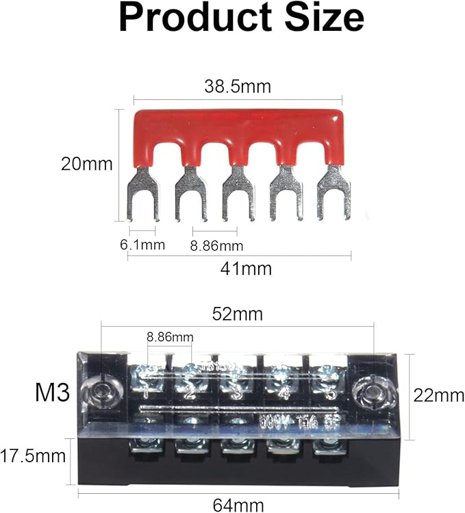 MILAPEAK Terminal Block and Strip - 10pcs (5 Sets) 5 Positions Dual Row 600V 15A Screw Terminal Strip Blocks with Cover + 400V 15A 5 Positions Pre-Insulated Terminals Barrier Strip (Black & Red)