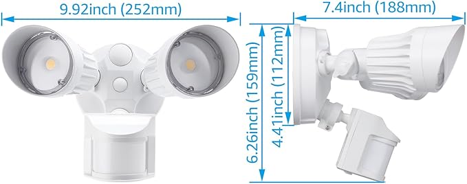 LEONLITE COB LED Security Light, Motion Sensor Outdoor Lights, Dusk to Dawn, 100-277V, ETL Listed, Adjustable Heads, Motion Detector Flood Light for Outside, IP65 Waterproof, 3000K Warm White, White