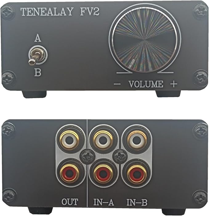 TENEALAY HiFi RCA Passive Preamp Stereo Audio Preamplifier with Volume Control, A/B Audio Switch selector FV2