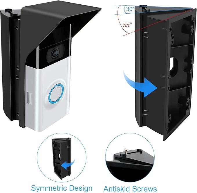 S7 Adjustable Doorbell Angle Mount with Rain Cover, Compatible with Video Doorbell/ Battery Doorbell, Replacement Angle Adjustment Adapter Mounting Bracket Wedge Kit (Anti Glare)
