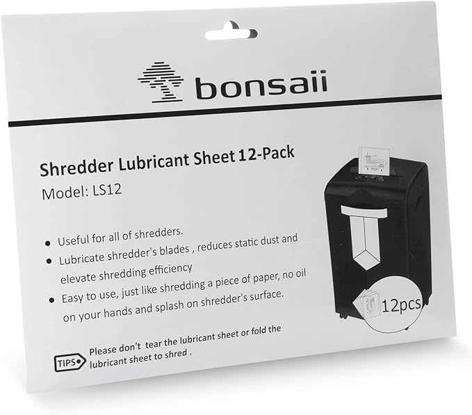Bonsaii Paper Shredder Lubricant Sheets,12-Pack (8.4 x 5.9 inch/Piece)