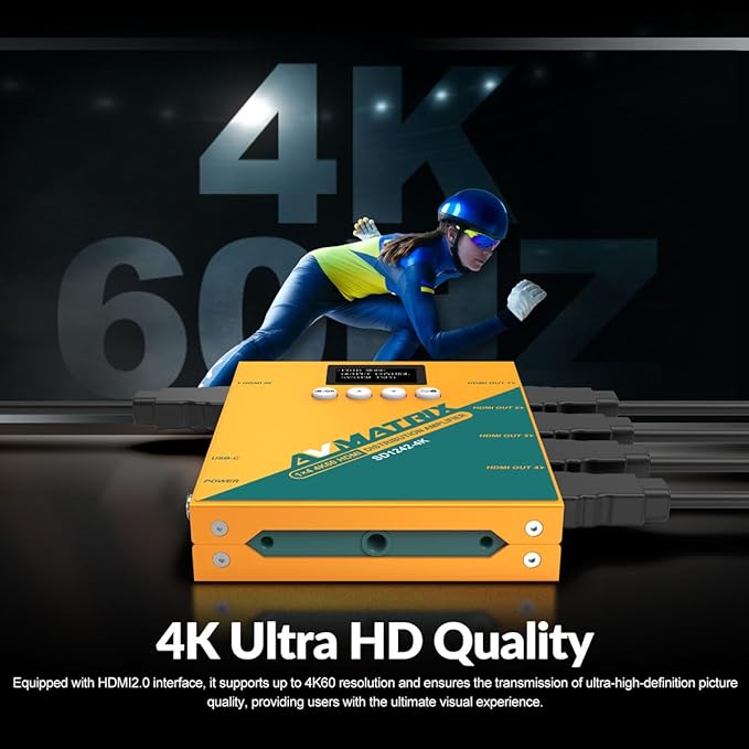 AVMATRIX SD1242-4K 1 in 4 Out Distribution HDMI Signal Splitter Converter with 4xHDMI Output,1xHDMI Input,Support Signals up to up to 4K 60hz