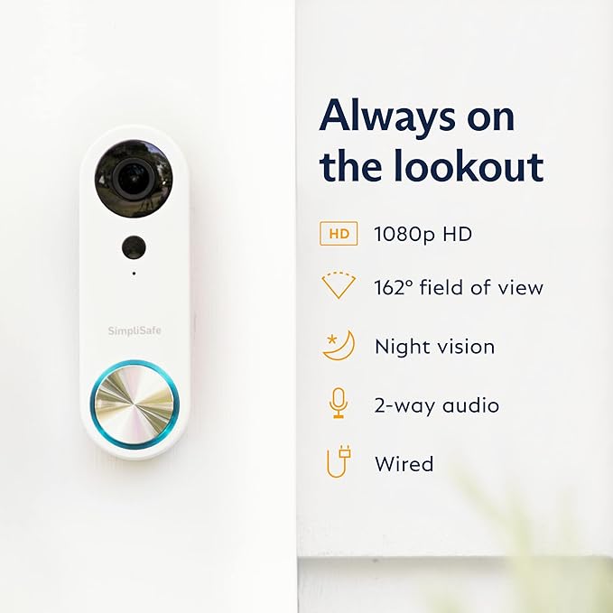 SimpliSafe 9 Piece Wireless Home Security System Gen 3 with Outdoor Camera and Wired Video Doorbell - Optional 24/7 Professional Monitoring - No Contract - Compatible with Alexa and Google Assistant