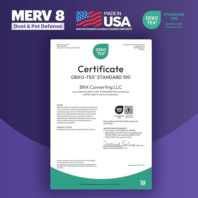 BNX TruFilter 16x20x4 (15.5’’ x 19.5’’ x 3.63‘’ Slim Fit) MERV 8 Air Filter (2-Pack) - MADE IN USA - Dust & Pet Defense Air Conditioner HVAC AC Filters for Dust, Pet, Mold, MPR 600 – 700 & FPR 5