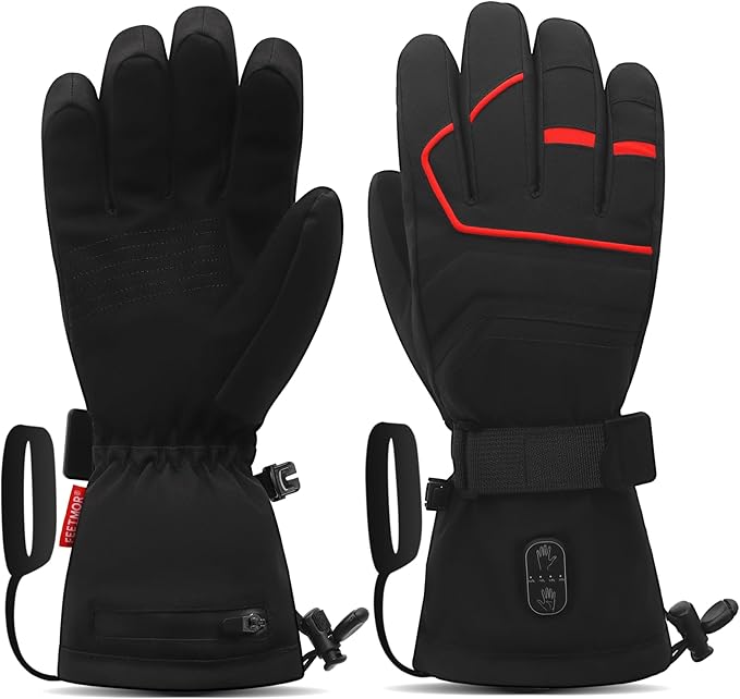 FEETMOR Heated Gloves for Men Women - Upgraded Rechargeable Dual-Heated Winter Gloves for Motorcycling, Hunting, Skiing