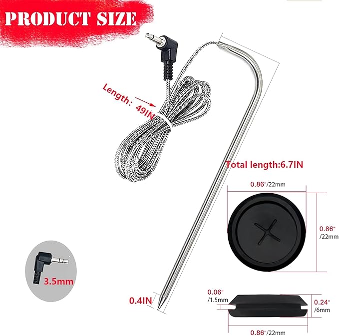2-Pack Temp Meat Probe Replacement for Pit Boss Pellet Grills and Smokers, 3.5 mm Plug Thermometer Probes ，Compatible with Pit Boss Series Pellet Grill