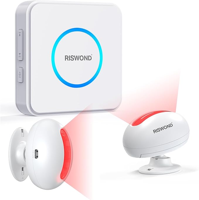 Motion Sensor Door Chime, Wireless Motion Detector Alarm Indoor, Business Entry Alert Bell with Buzzer, Doorbell for Home/Garage Door/Store, USB/Battery Powered,1 Receiver +2 Sensors