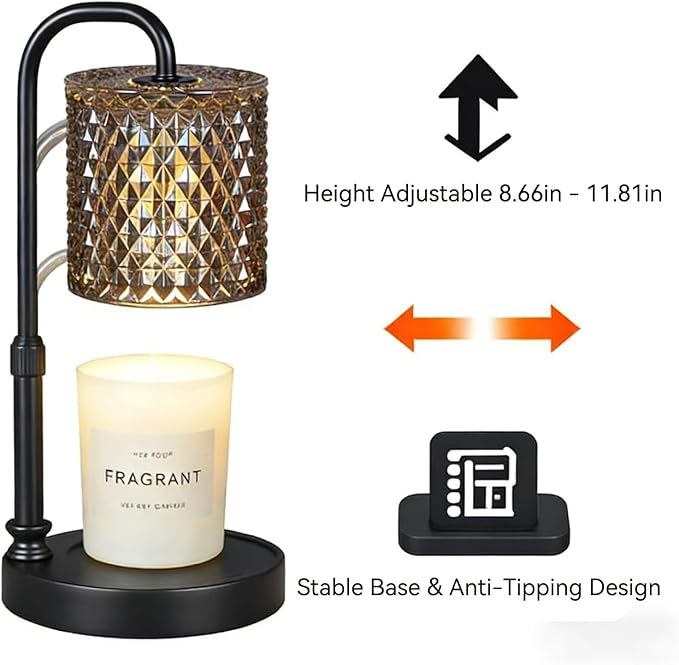 Dimmable Candle Warmer Lamp with Timer & Remote Control – Modern Desk Lamp for Bedroom, Home Decor, Gift for Mom or Women, Housewarming Present – Wax Melt Warmer with Crystal Shade