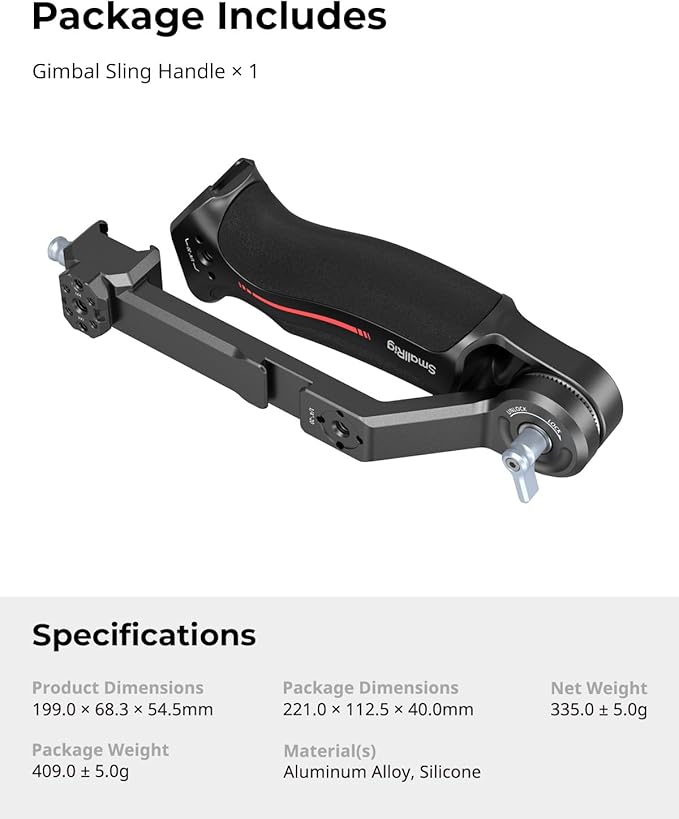 SmallRig Sling Handle Gimbal Handgrip for DJI RS 2 / RSC 2 / RS 3 / RS 3 Pro/RS 3 Mini/RS 4 / RS 4 Pro/RS 4 Mini, Adjustable Gip for Low Angle Shots, w/QD Socket