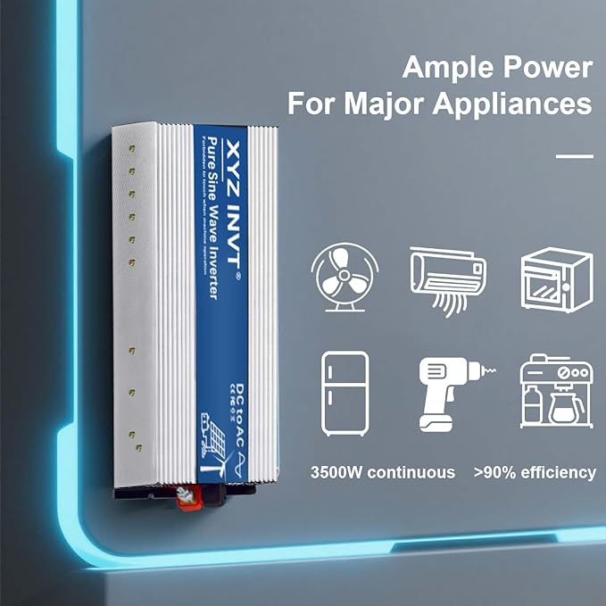 XYZ INVT 3500W Pure Sine Wave Inverter 48V to 120V AC, 7000W Peak Power - Portable Power Converter for Solar System, Off-Grid Home, RV, Truck & Camping
