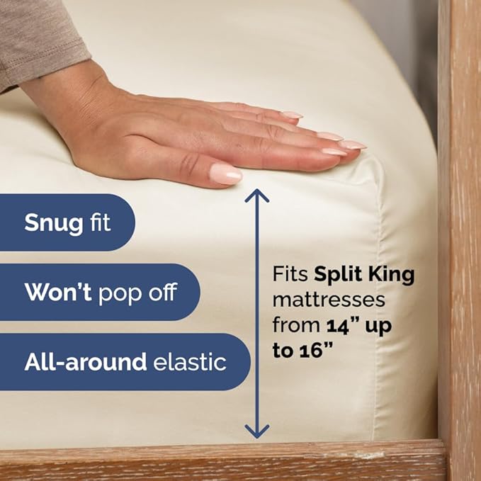 Split Head King Sheet Set – 4 Piece Flex Split Top King Sheets for Adjustable Beds - Fits 14” to 16" Mattress w/ Deep Pockets - Soft, Breathable & Cooling - Luxury Bedding and Wrinkle Free - Off White