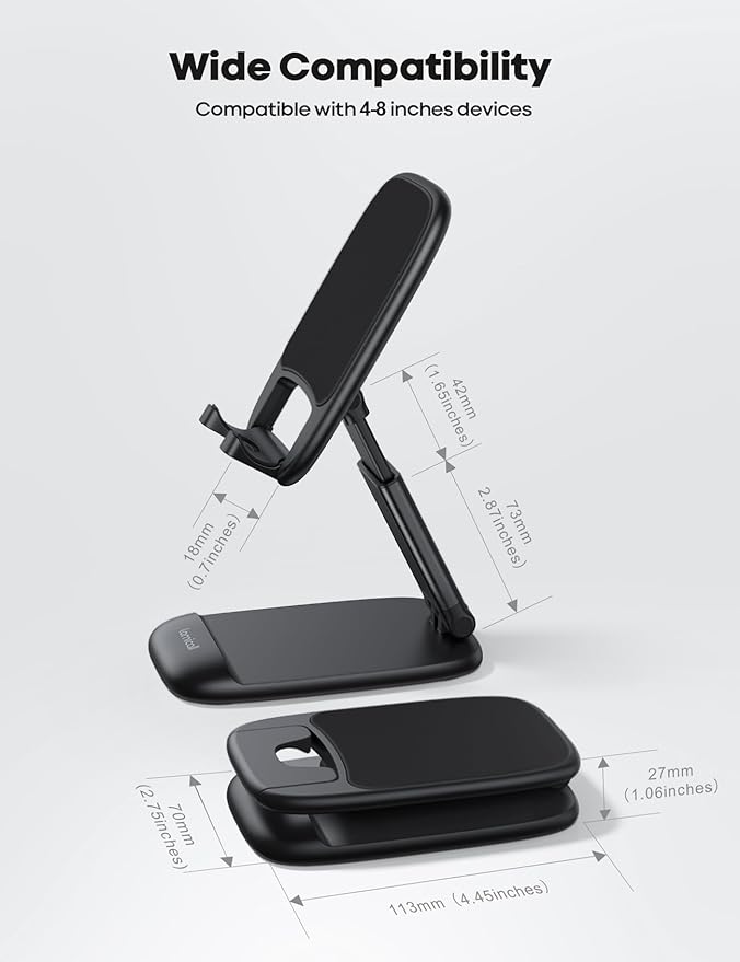 Lamicall Cell Phone Stand for Desk - [Height Adjustable] Foldable Mobile Phone Holder, Portable Stand for iPhone 17 16 15 14 13 12 11 Pro Max Plus Air, Galaxy S25 S24, Telephone, Office Accessories