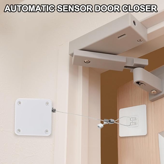 MECCANIXITY Punch-Free 1200g Automatic Sliding Screen Door Closer, Multifunctional Storm Sensor Door Closer with Steel Drawstring for Bedroom Storm Bathroom Study Room (White Pack of 4)