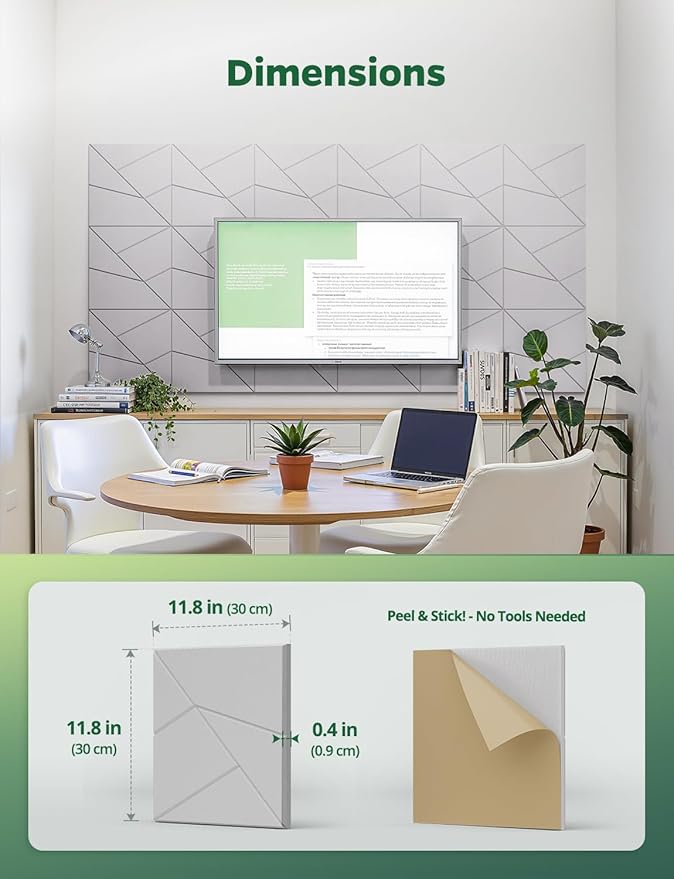 Topnaca 18 Pack Acoustic Wall Panels Sound Absorbing for Recording Studio Acoustical Treatments, White Cut-line Decorative Peel and Stick Sound Reducing Art Ceiling Tiles for Home Office Podcast Room