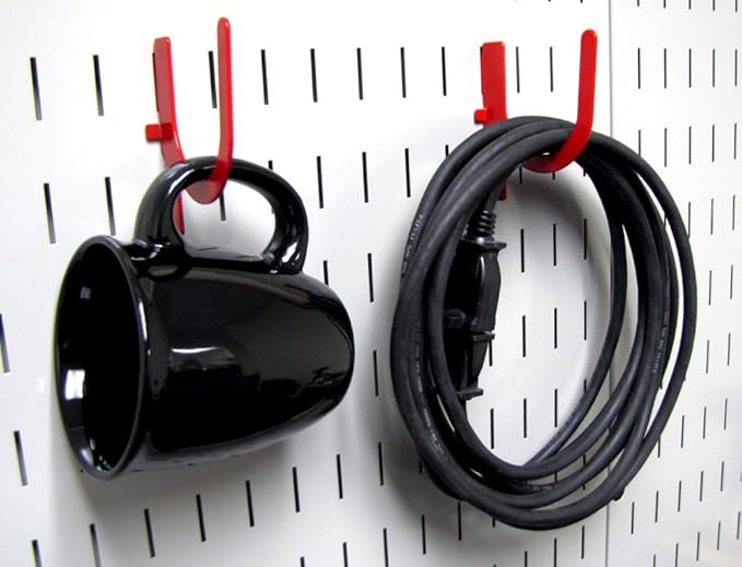 Wall Control Pegboard Accessory U-Shaped Slotted Metal Hook Red (Pack of 2)