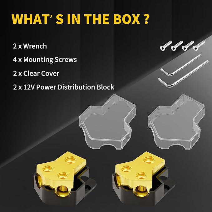 Bolipoeq 12V Power Distribution Block Car Audio 2 Way 0/2/4 Gauge in 4/6/8 Gauge Out, Quality Ground Distribution Block 12 Volt Amp Distribution Block Splitter for Automotive Car Marine Boat (2 Pack)