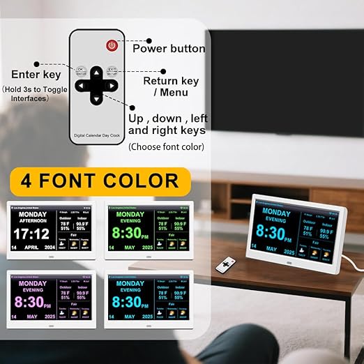 FEYBYLA 2025 New Digital Clock with Temperature/Humidity & Weather Forecast, Auto Time Sync Large Display, Custom Alarms & Medication Reminders, Ideal for Elderly (White, 10.1inch)