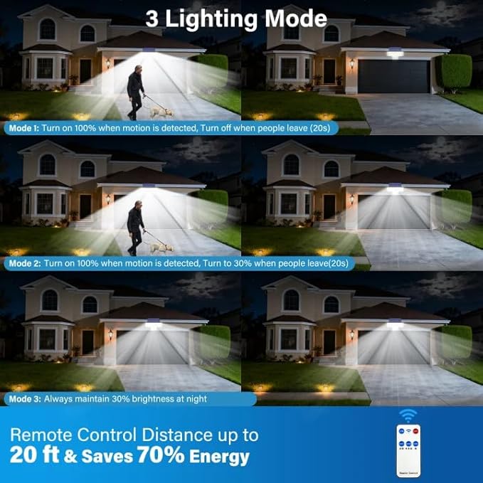 Adewalk Solar Lights Outdoor, 2PACK 448 LED Wall-Mounted Flood Light, 3500LM IP65 Waterproof Solar Street Lights with Motion Sensor and Remote Control for Dusk-to-Dawn Illumination