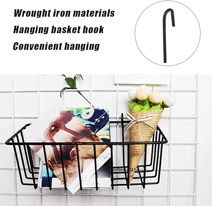 Gddochn 3 Pack Grid Panel Hanging Wire Basket, Storage and Display Basket for Wall, Kitchen, Home Decor Supplies, Potted Plants, Black