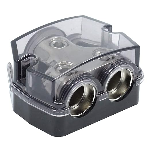 RKURCK 2 Way Power Distribution Block, 0/2/4 AWG Gauge in, 0/4/8/10 Gauge Out, Car Audio Stereo Amp Distribution Connecting Block for Audio Splitter (1x0GA+2x0GA)