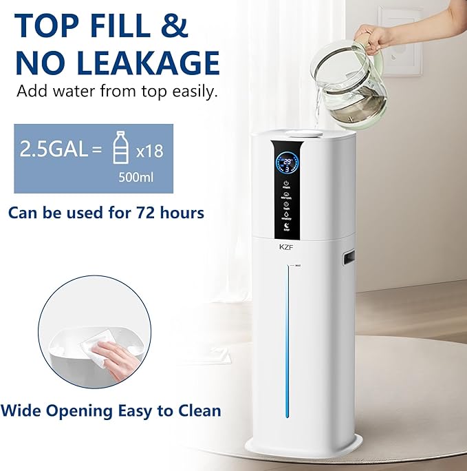 9L Smart Humidifiers for Bedroom Large Room, 2.3Gal Cool Mist Top Fill Diffuser App & Remote Control, 3 Mist Modes, Quiet Humidifier for Home Office Plant (APP White)