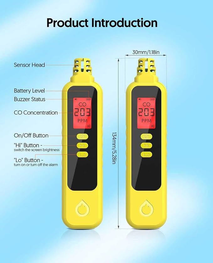Carbon Monoxide Detectors, Portable CO Detector Battery Powered, Handheld Carbon Monoxide Monitor Alarm Detector with LCD Display for Home/Outdoor/Travel