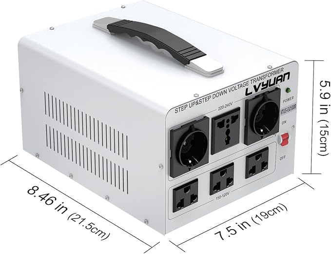 LVYUAN Heavy Duty 5000W Watt Voltage Transformer Converter Step Up/Down Converter 110/120 Volt - 220/240 Volt with 3 US,2 European,1 Universal Outlets and CE Certified,Circuit Break Protection