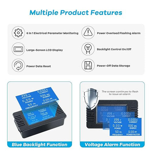 AC 80-260V 100A Multi-Function Power Monitor LCD Digital Display Voltage Current Frequency Power Factor Energy Meter Ammeter Voltmeter with Split Core Current Transformer