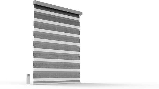 Yoolax Motorized Zebra Blinds Works with Alexa, Motorized Blinds with Remote Custom Size, Privacy Electric Zebra Shades for Windows (80% Shading Luxury Coffee)