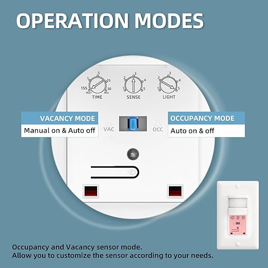 ECOELER Motion Sensor Light Switch, No Neutral Wire, PIR Infrared Motion Activated Wall Switch with Sensitivity Adjustable, OCC & VAC Selectable, Single Pole, UL Listed & FCC Listed, White