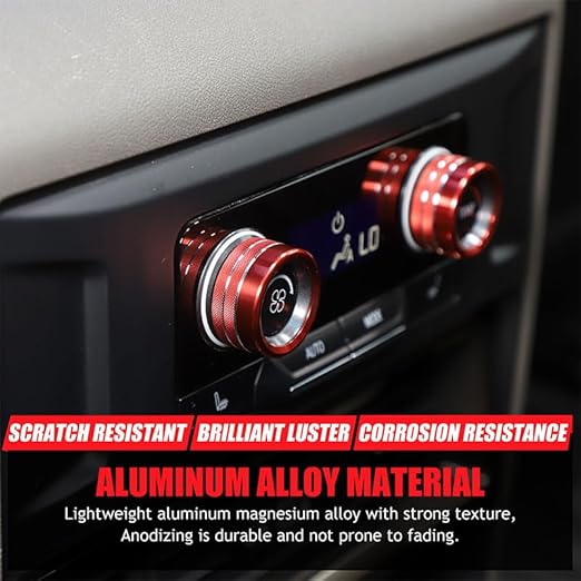 Air Conditioner Switch Control Button Knob Cover Compatible with 2024-2025 Hummer EV Accessories Rear Climate Control Knob Covers, Aluminum Alloy AC Decal Trim Rings Interior 2Pcs (Red)