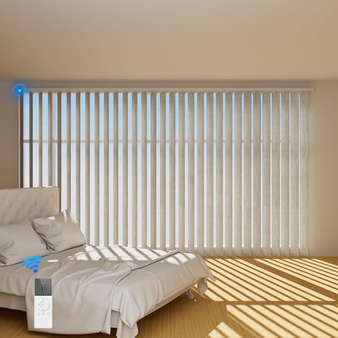 Blindify Motorized Vertical Blinds, Blackout Sliding Door Shades Vertical Shades Remote Control Customize, Cozy Beige