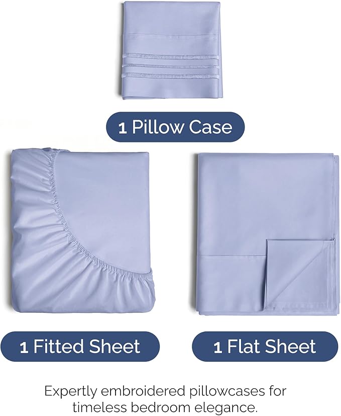 Twin Size 3 Piece Sheet Set - Comfy Breathable & Cooling Bed Sheets Set - Hotel Luxury Bedding for Women, Men, Kids, Teens, Boys & Girls - Deep Pockets, Ultra-Soft, Wrinkle Free - Oeko-Tex - Lavender