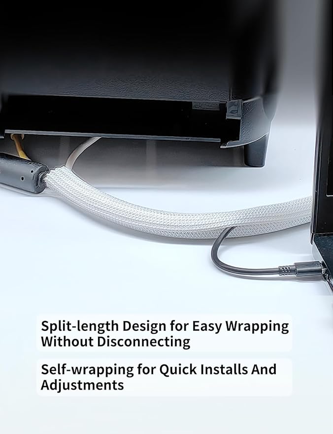 Cable Management Split Wire Loom Sleeve - Cord Hider & Protector for Desk, Pet Chew Proof, Wire Cover Organizer, Flexible Tube for Wires and Cables (1 & 1/2 Inch 10FT Each, White)