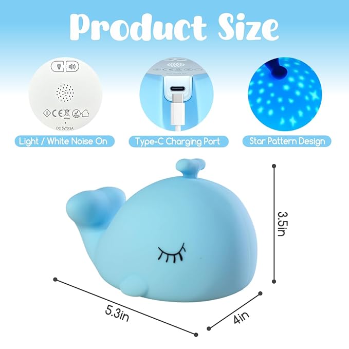 LEDHOLYT Cute Night Light Gifts for Kids, 7 Colors Blue Whale Toys Cute Lamp,Soft Silicone Baby Night Light,Silicone Whale Rechargeable Nightlight for Kid Kawaii Room Decor