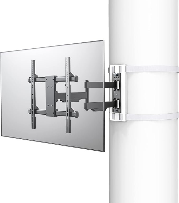 CondoMounts CLMTVA1044 Full Motion Large Pillar TV Mount | Column | Round & Square TV Post Mount | NO Drill | Holds 80lbs | Fits 32-in. to 70-in. TVs | Fits Pillars 8-in & Wider | White Strap