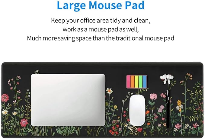 CANFLASHION Desk Pad,Office Desk Mat 31.5"×11.8" Large Gaming Mouse Pad,Durable Extended Computer Mouse Pad,Waterproof Thick Big Mouse Pads with Non-Slip Rubber Base Office Home Colorful Flowers