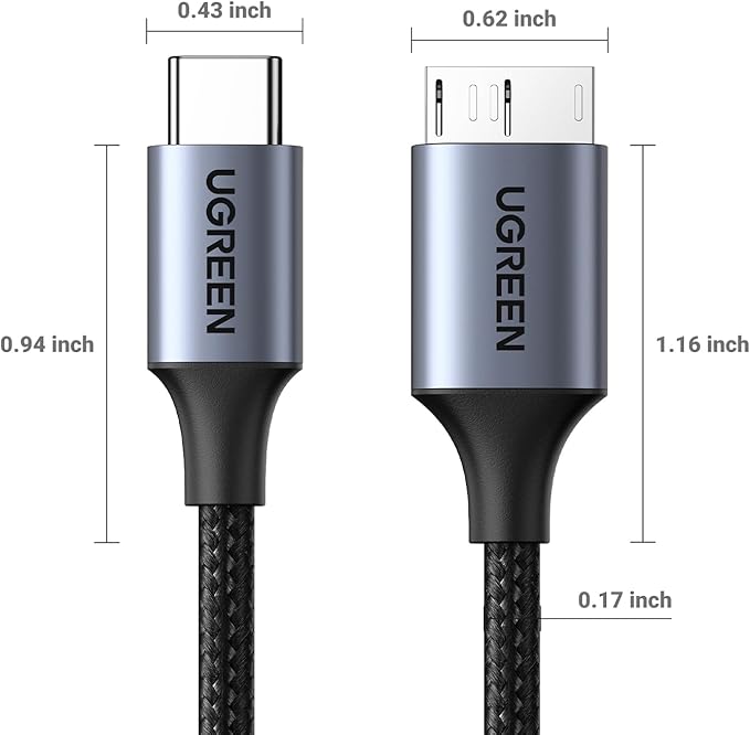 UGREEN 10 Gbps Micro B to USB C Hard Drive Cables, 1.5FT USB C to Micro B, External Hard Drive Cable Compatible with MacBook Pro/Air, iPad/Tablet, iPhone, Samsung Galaxy S24, WD Seagate etc