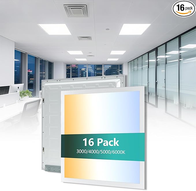 VocgoUU 2x2 LED Flat Panel Light for Drop Ceiling, 0-10V Dimmable, 30W/40W/50W Selectable, 4CCT 3000K/4000K/5000K/6000K, Up to 5500LM, ETL Listed, 100-277V, 16 Pack