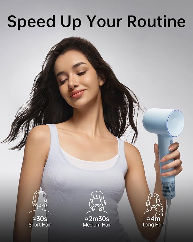 Laifen Hair Dryer SE, 200 Million Negative Ionic Blow Dryer with 105,000 RPM Brushless Motor 1400W Powerful Fast Drying High-Speed Low Noise Hairdryer with Magnetic Attachments