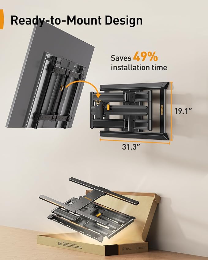 Perlegear Long Arm Full Motion TV Wall Mount for 55–120 inch TVs up to 225 lbs, Pre-Assembled TV Mount with Long Extension, Swivel & Tilt, Fits 16″/18″/24″ Wood Studs, Max VESA 900x600mm, PGXLF03B