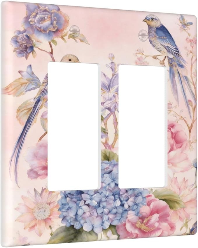 Bvtewkhz Floral Birds Morris 2 Gang Double Rocker Decorative Outlet Covers Light Switch Plate Electrical Receptacle Switchplate For Bathroom Kitchen Bedroom