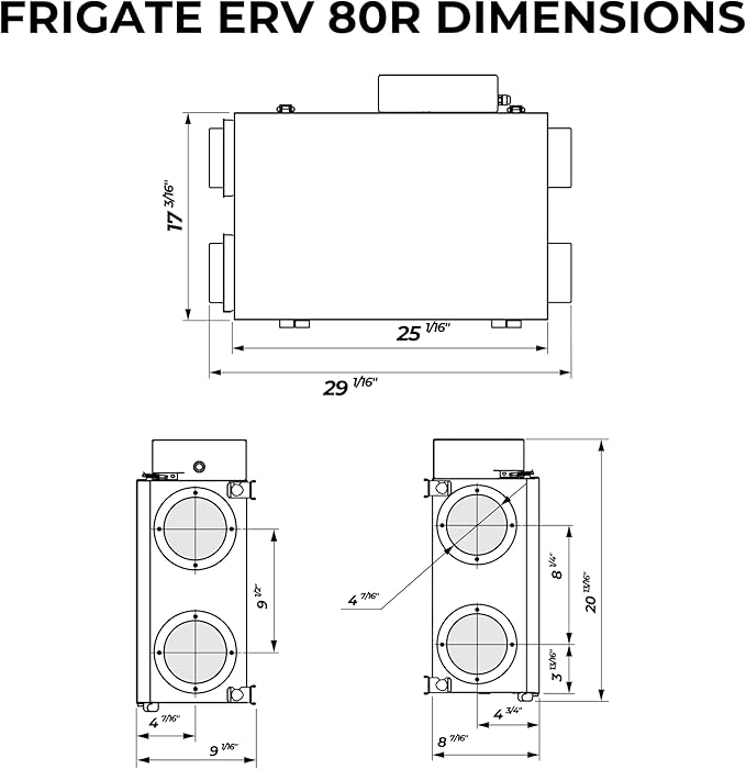 VENTS-US Frigate ERV 80 R - Whole House Energy Recovery Ventilation System, Up to 100 CFM - Continuous Supply of Fresh Air While Exhausting Equal Amounts of Stale Air