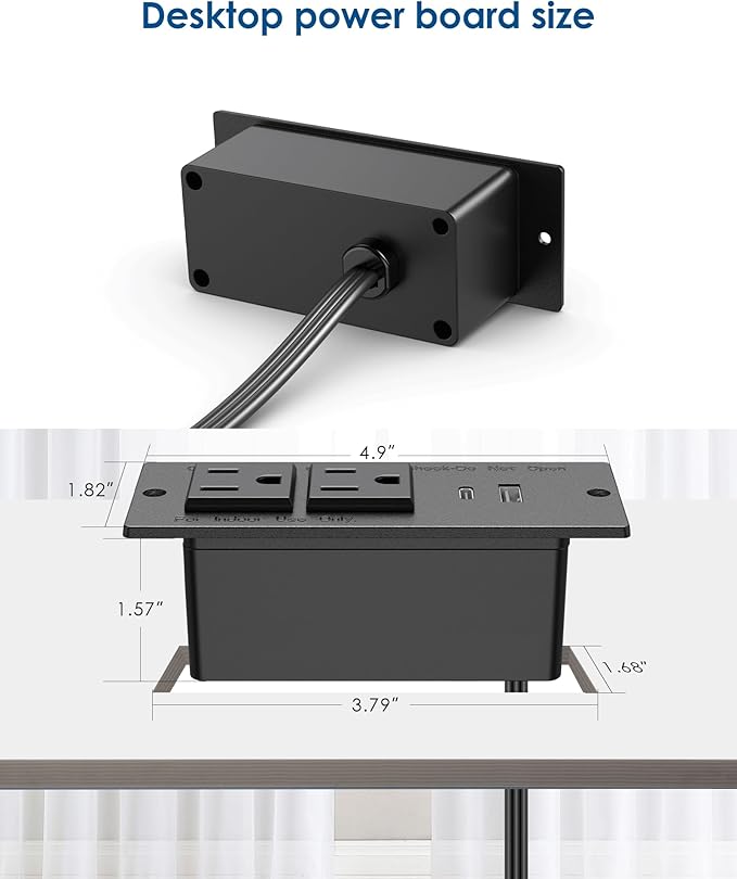 Conference Recessed Power Strip,20W USB C Fast Charging,Furniture Recessed Outlet,2 Outlets,2 USB Ports Table Power Strip,Flush Mount Power Strip for Side Table,6ft Cord,Flat Plug