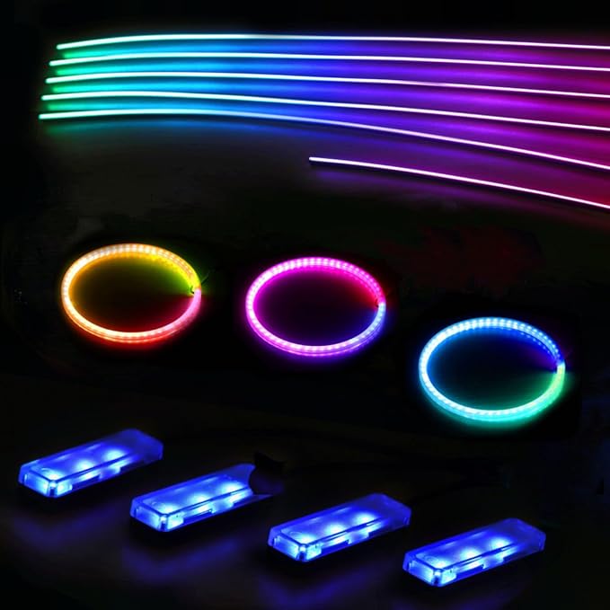 Acrylic Interior Car LED Strip Lights,Colorful 6-in-1 Car Ambient Lighting Kit, with Wireless APP Control, 622 LED Fiber Optic Strip Lights for Cars, Supports Neon Sync with Music DIY Mode.