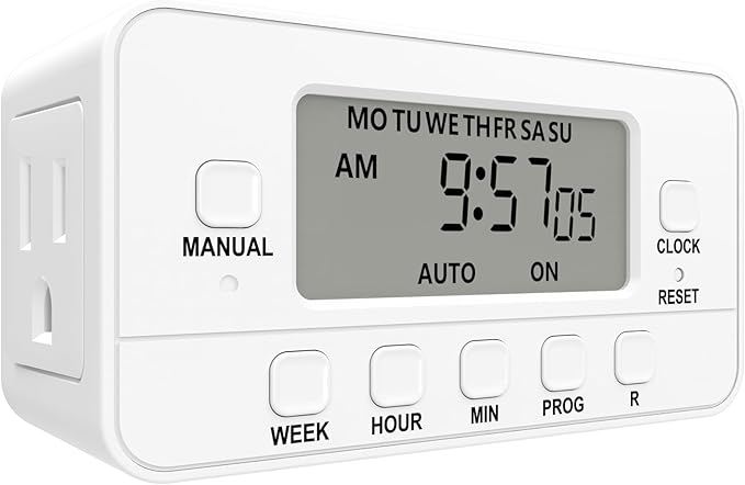 STANLEY 2 Grounded Outlet Digital Weekly Timer Security Mode 8 On/Off Program Repeat Weekly Manual ON Override Switch Easy Set Digital Bar Timer